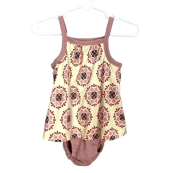 Tea Collection Sleeveless One Piece Romper Outfit Pink Yellow Girls 6-12 Months - Picture 1 of 8